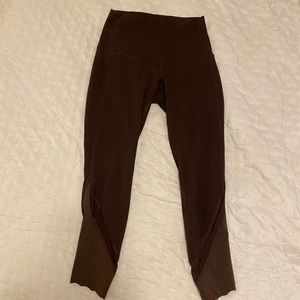 Brown Lulu leggings with the scalloped edges- prob size 2